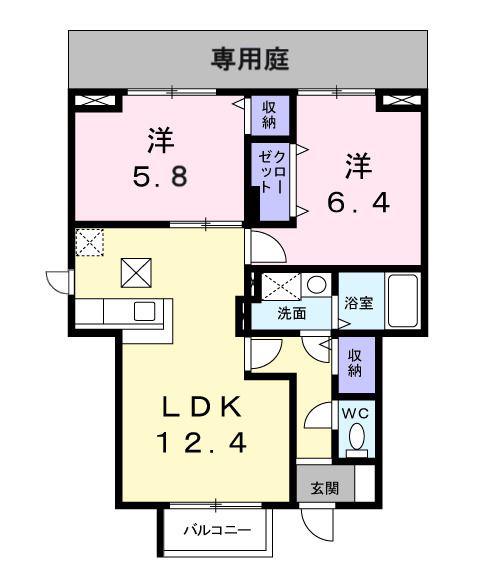 ラフィネAO(2LDK/1階)の間取り写真
