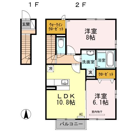 セレッソ ヤワタ B(2LDK/2階)の間取り写真