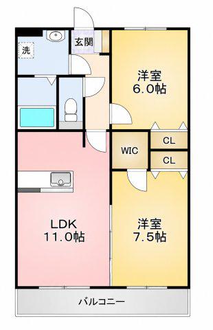 エクセルコート妙典(2LDK/2階)の間取り写真