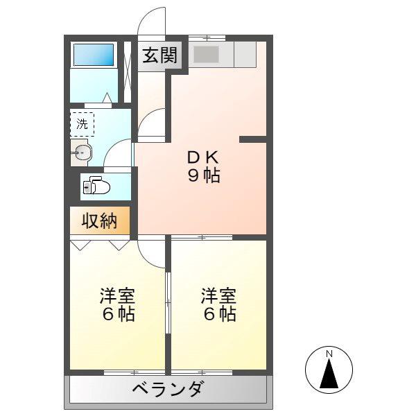 レジデンスモリタB(2DK/1階)の間取り写真