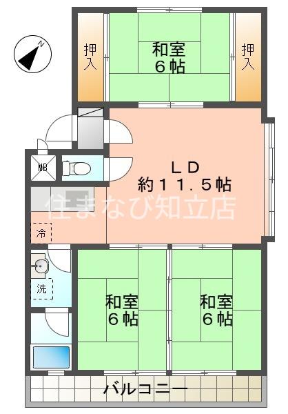 百石マンション1号館(3LDK/3階)の間取り写真