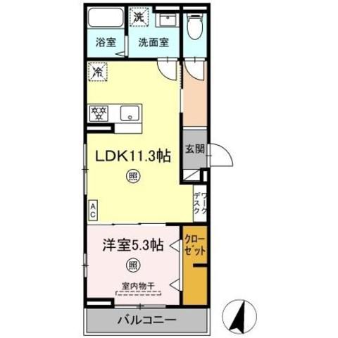 PREMILIFE碩田町(1LDK/2階)の間取り写真
