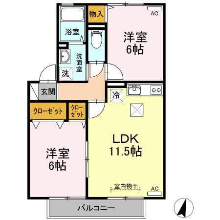 エソール長楽寺D(2LDK/1階)の間取り写真