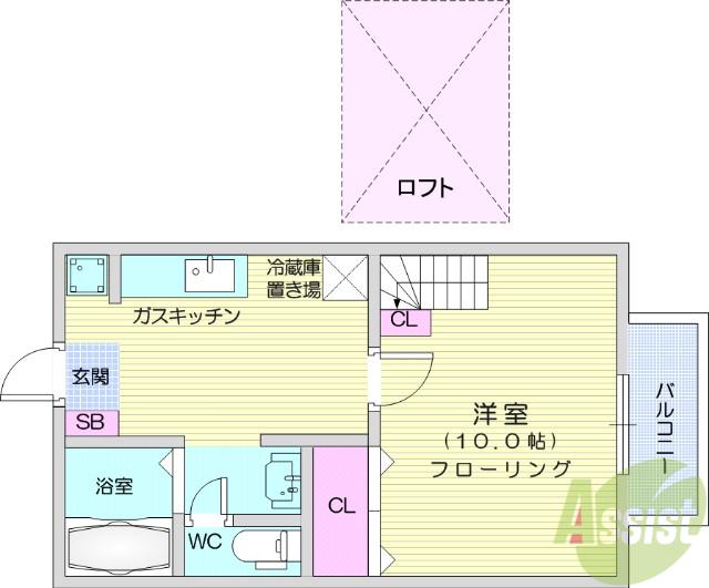 エスポワールシャトー愛子Ⅱ(1K/2階)の間取り写真