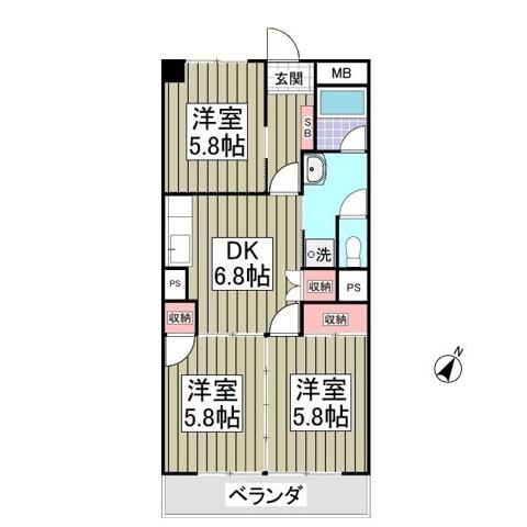 ヴェルデ(3DK/2階)の間取り写真