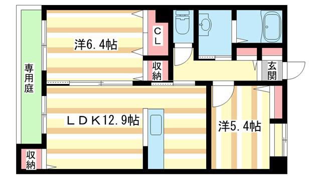 コンフォート上宮(2LDK/1階)の間取り写真