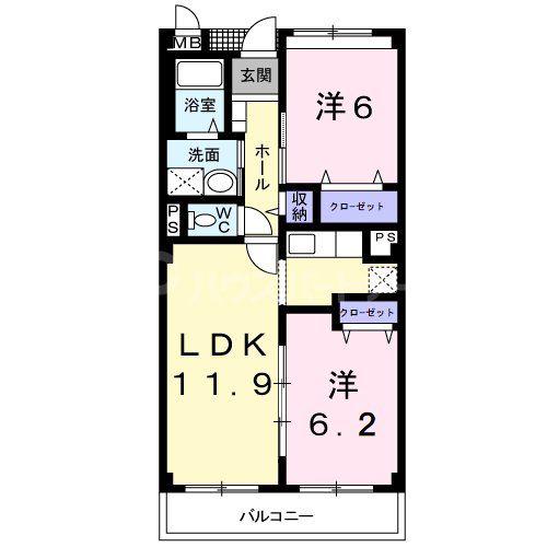 サウスウィンド(2LDK/2階)の間取り写真