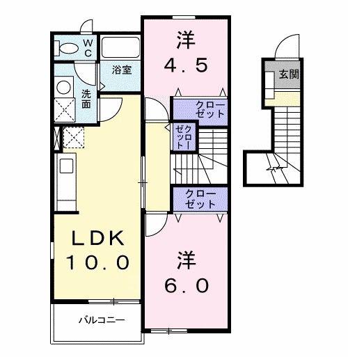 アフロート(2LDK/2階)の間取り写真
