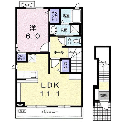 バーディクレフD(1LDK/2階)の間取り写真