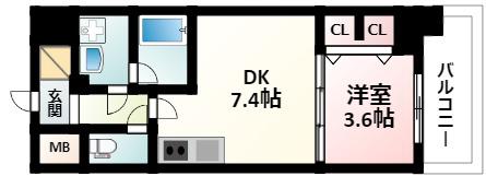 スプランディッド江坂III(1DK/10階)の間取り写真