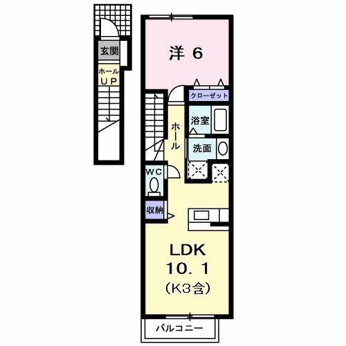 ベルメゾン(1LDK/2階)の間取り写真