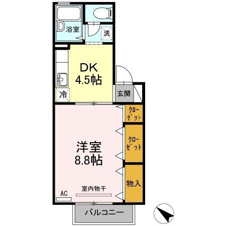フロラシオン川内 I棟(1DK/2階)の間取り写真