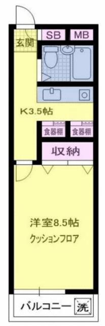 WELL明大前(1K/3階)の間取り写真
