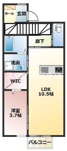 鹿児島県薩摩郡さつま町 2階建 築2年(1LDK/2階)の間取り写真