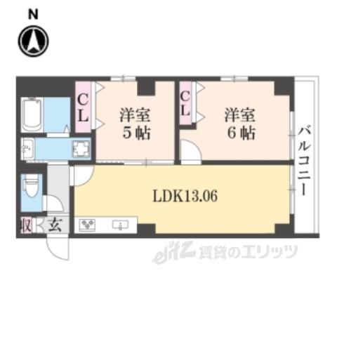 二条城東レジデンス(2LDK/2階)の間取り写真