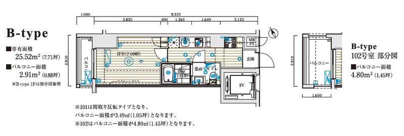 ビーシティ高田馬場アライヴ(1K/1階)の間取り写真