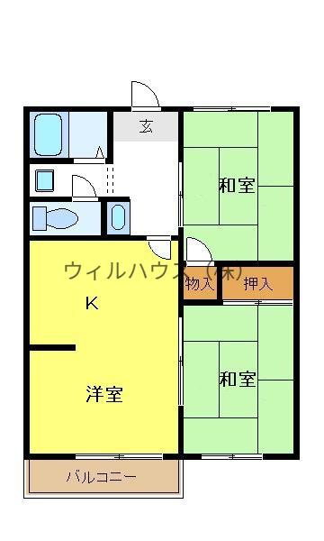 コートラフォーレ(2DK/2階)の間取り写真