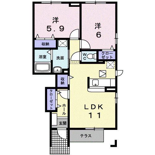 セイバリーB(2LDK/1階)の間取り写真