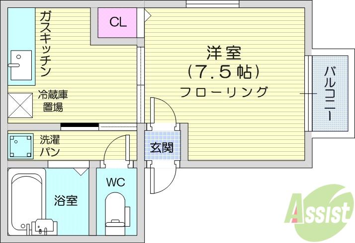 プラザ学園前(1K/1階)の間取り写真
