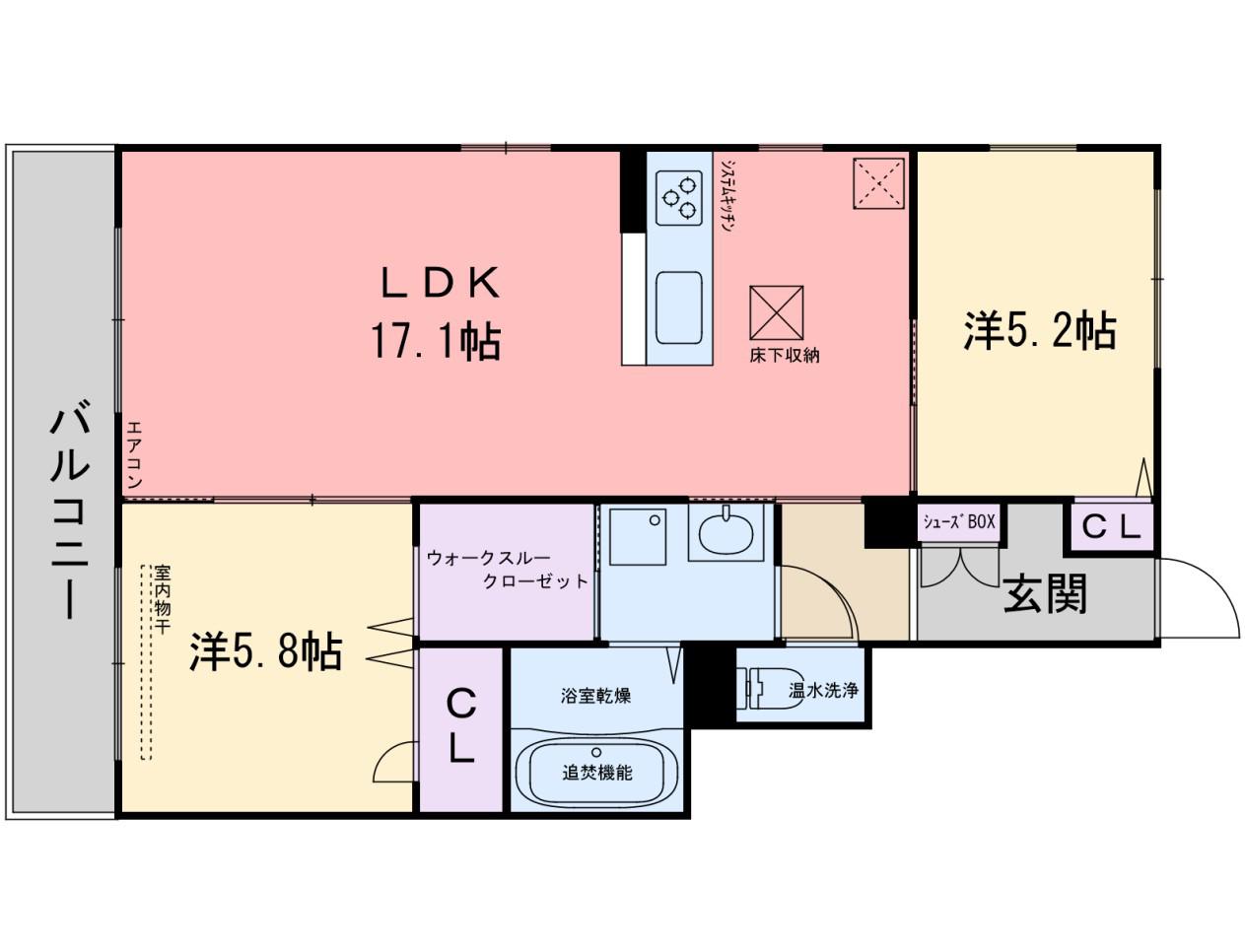クオーレ西都 A棟(2LDK/1階)の間取り写真