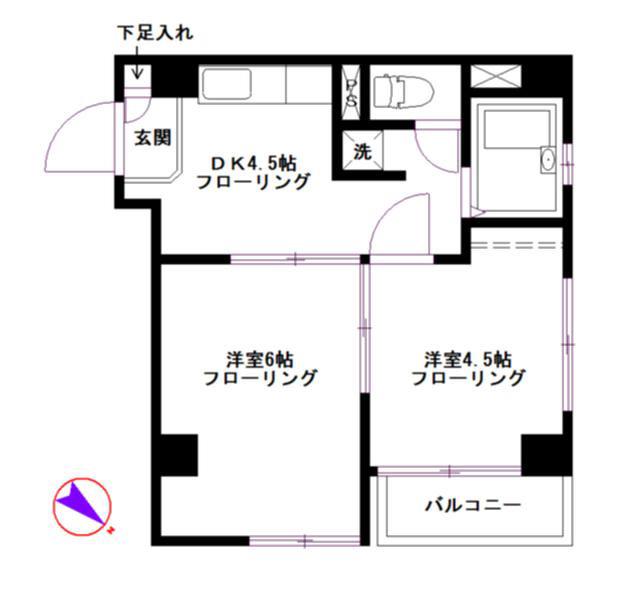ワコーハイム池尻(2DK/2階)の間取り写真