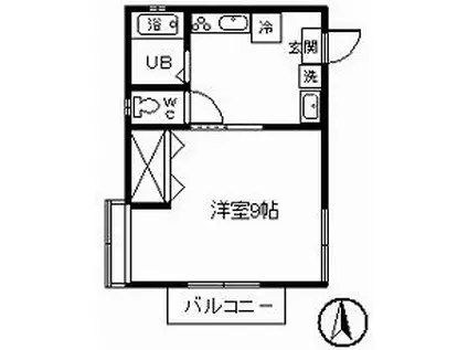 ミライハイツA棟(1DK/2階)の間取り写真