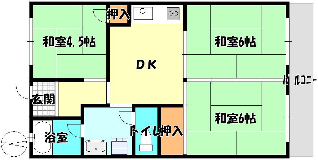 木嶋ハイツ(3DK/2階)の間取り写真