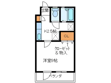 グローリアスコート(1K/2階)の間取り写真