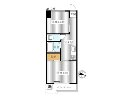 大山ローヤルコーポ(2K/8階)の間取り写真