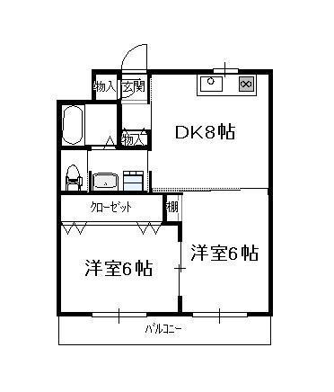 デュアルカーサ横町(2DK/2階)の間取り写真