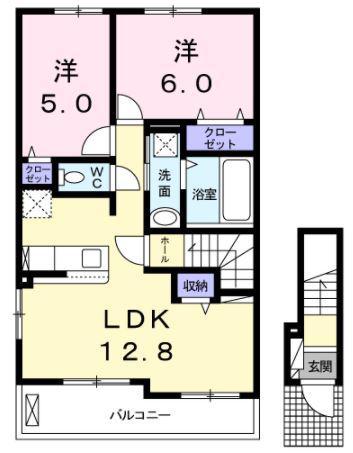 ジェルメ・メゾン III B(2LDK/2階)の間取り写真
