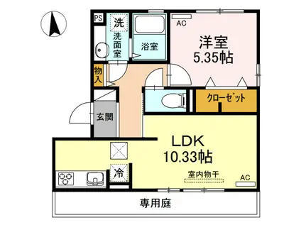 グリーンパーク大善寺V(1LDK/1階)の間取り写真