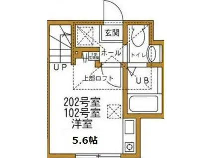 ハーミットクラブハウスヒルズ戸塚B棟(ワンルーム/1階)の間取り写真
