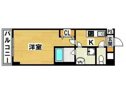 アシンメトリー三田(1K/2階)の間取り写真
