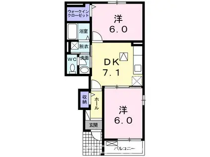 メロー・ピ-チ(2DK/1階)の間取り写真