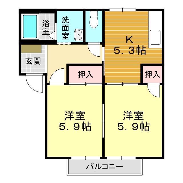 フローラル一の宮 A棟(2K/2階)の間取り写真