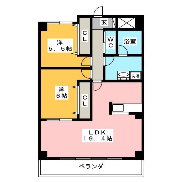 レジデンスタツミ二番館(2LDK/2階)の間取り写真