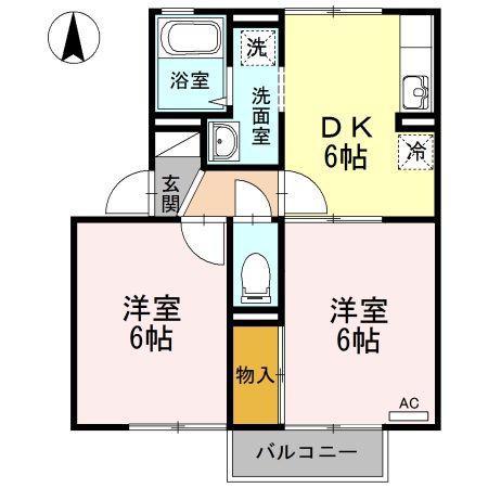 アベイユA棟(2DK/2階)の間取り写真