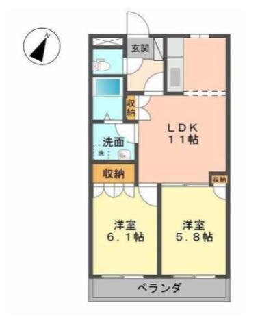 サンライフAKI(2LDK/1階)の間取り写真