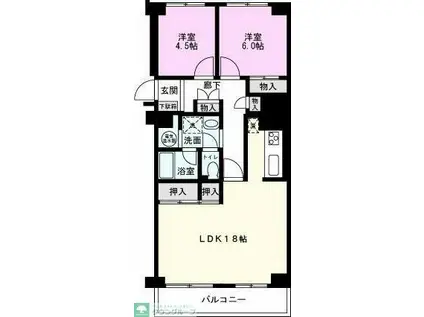 ルネ春日部4号棟(2LDK/5階)の間取り写真