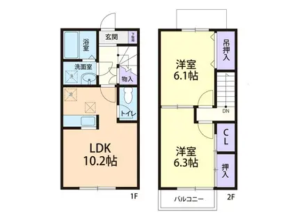 ボヌール・リアン(2LDK/1階)の間取り写真