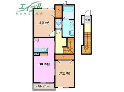 フィニート21A棟(2LDK/2階)の間取り写真