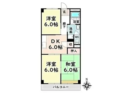 グランデール桜(3DK/2階)の間取り写真