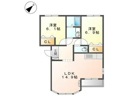 サンヒルズ(2LDK/2階)の間取り写真