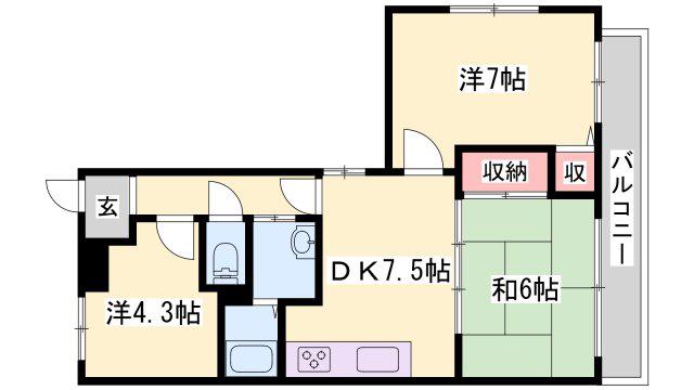 ロイヤルコーポ宝殿(3DK/3階)の間取り写真
