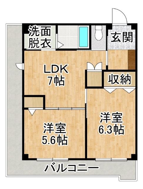 マンションふるさと館(2DK/5階)の間取り写真