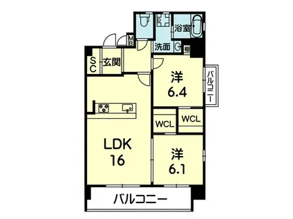 ライズ湖東(2LDK/10階)の間取り写真