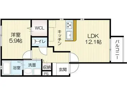 エレアージュ西明石駅前2(1LDK/1階)の間取り写真