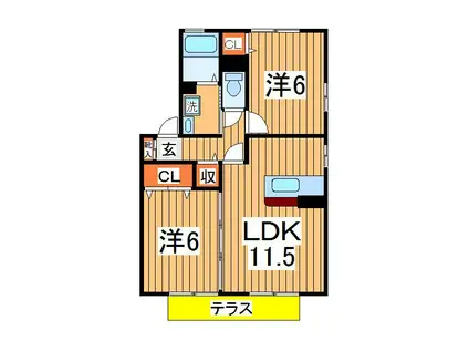 ヴィルヌープⅢ(2LDK/1階)の間取り写真