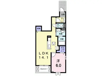 アイリスI(1LDK/1階)の間取り写真